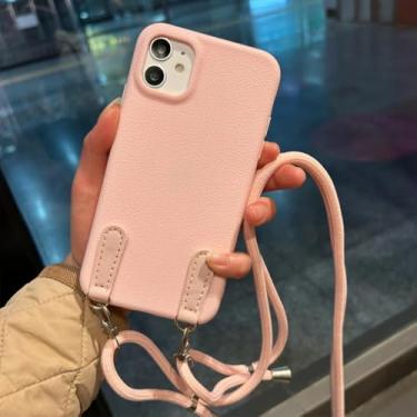 Imagem de IRTGFG Capa de silicone para iPhone 16 Plus, com cordão e alça transversal (para iPhone 16 Plus/rosa)