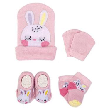 Imagem de Kit Bebê Touca Meia Luva e Pantufa Recém Nascido Menina Saída Maternid