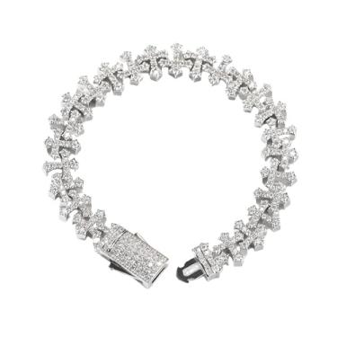 Imagem de LUSSO Pulseira de prata esterlina 925 com cruz gelada para mulheres e homens - 5A+ pulseiras de corrente de elos com elos gelados, pulseiras Jesus corrente gelada hip hop rapper joia presente, Large
