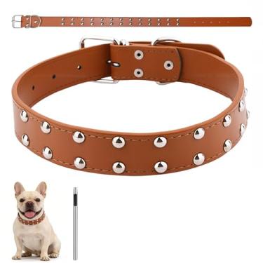 Imagem de Coleira de cachorro Frenchie - 1,2 polegadas de largura, couro acolchoado macio cravejado, tamanho de pescoço 36,8 a 63,5 cm (com furador), acessórios para cães franceses para decoração de Natal