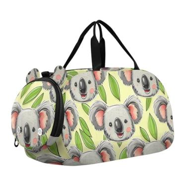 Imagem de Bolsa esportiva para meninos de fim de semana para noite com caras fofas de coala, amarelo claro, bolsas de viagem para meninas, compartimento para sapatos, Caras fofas de coala, amarelo claro