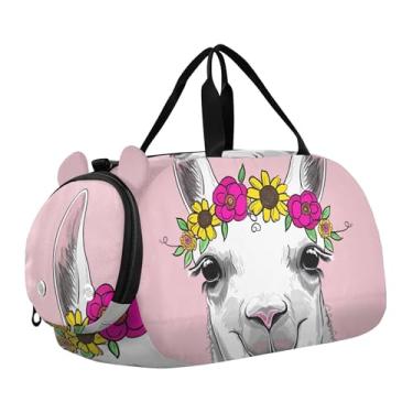 Imagem de Bolsa de viagem para meninos, bolsa de viagem noturna, bolsa de viagem para meninas, dança, bagagem infantil, flamingos vermelhos, pôr do sol, Linda flor de lhama rosa, Clássico