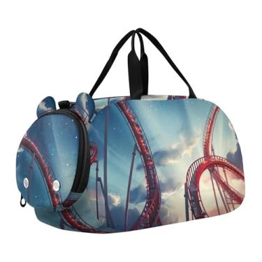 Imagem de Bolsa esportiva para meninos Highland Cow Pink Glasses Overnight Weekender Bolsa de viagem para meninas, montanha-russa vermelha, Clássico