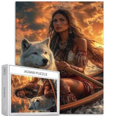 Imagem de Quebra-cabeça tribal menina remo um barco 1000 peças para adultos pôr do sol arte de fundo quebra-cabeça colorido DIY para decoração de casa presentes família quebra-cabeça perfeito para noites de