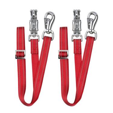 Imagem de HackFond Gravatas cruzadas para cavalo, amarração de reboque de nylon com encaixe de pânico de liberação rápida e acessórios de reboque de cavalo com encaixe de touro, comprimento ajustável de 108 a