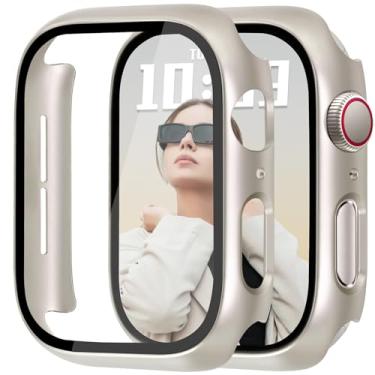 Imagem de JR.DM Pacote com 2 capas rígidas de policarbonato de 46 mm com protetor de tela de vidro temperado HD para Apple Watch Series 10, capa protetora de proteção total contra arranhões para iWatch, preto +