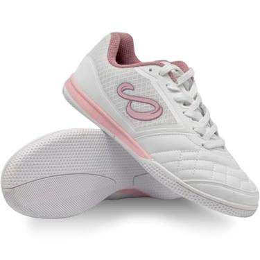 Imagem de SENDA Ushuaia Club 2.0 Tênis de futebol, quadra e futsal, unissex, tamanhos adultos e jovens, Branco/Rosa, 17