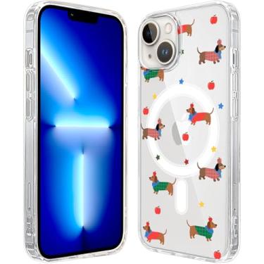 Imagem de LuGeKe Capa para iPhone 16 Pro Max, padrão pequeno de Dachshund compatível com acessórios MagSafe, capa protetora de telefone transparente fina à prova de choque para mulheres