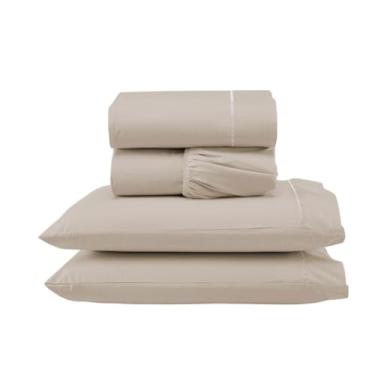 Imagem de Jogo de Lençol 4 Pçs Casal Padrão Completo Ponto Palito Micropercal 300 Fios Cáqui