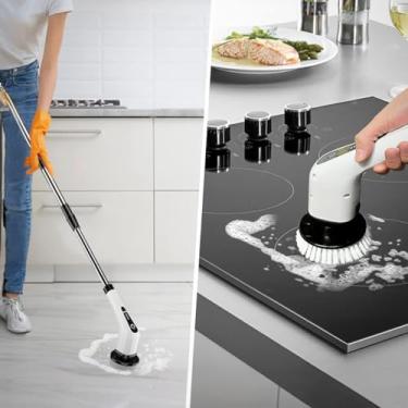Imagem de Escova de Limpeza Elétrica 7 em 1 Giratória Recarregável USB Multiuso para Banheiro, Piso, Box, Cozinha e Azulejo