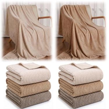 Imagem de Buryeah Manta de lã de 127 x 152 cm, cobertor macio fofo de flanela de pelúcia para sofá, sofá-cama, presentes de agradecimento a funcionários a granel (cinza escuro, cinza, marrom, pacote com 6)