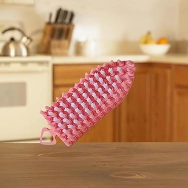 Imagem de Escova de limpeza dobrável reutilizável de plástico durável para banheiro, cozinha e cantos difíceis de alcançar, ferramenta de limpeza doméstica sem eletricidade, rosa