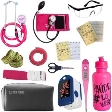 Imagem de Kit Enfermagem Estágio Aparelho Pressão Estetoscópio Medidor Glicose C