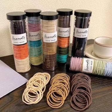 Imagem de Conjunto de laços de cabelo femininos com 100 peças de elásticos em lata, acessórios de corda de cabelo, multicoloridos, para mulheres e meninas (cor mista)