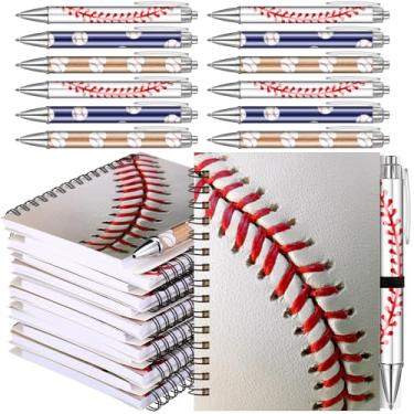 Imagem de Resurhang 12 conjuntos de cadernos de beisebol presentes de Natal 14 x 10 cm canetas esferográficas espirais de beisebol para suprimentos de treinamento, presentes de treinador, jogadores de festa de