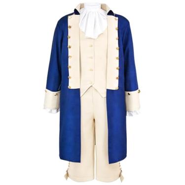 Imagem de Padama 5 peças de fantasia de pai fundador de Hamilton para adultos, roupa de guerra colonial revolucionária, cosplay, festa, militar, Azul, XXG