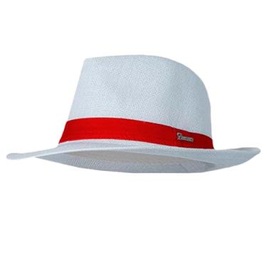 Imagem de Chapéu Malandro Branco com Fita Vermelha Zé Pilintra Panamá Carioca Samba Carnaval Umbanda Proteção Espiritual Fé