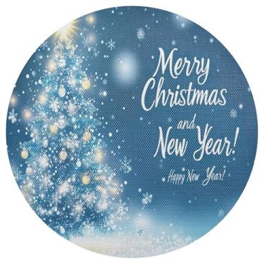 Imagem de xigua Jogo americano redondo de árvore de Natal, conjunto de 6, tapete de mesa redondo antiderrapante resistente ao calor, tapetes de mesa de 48 cm limpáveis para decoração de cozinha, jantar e festa