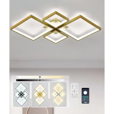 Imagem de Luminária de teto LED moderna e regulável com controle remoto, em alumínio, para sala de estar, quarto, sala de jantar, escritório, cozinha e ambientes internos (Dourada, 73 cm de compriment