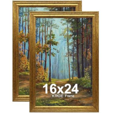 Imagem de KTKDE Conjunto de 2 porta-retratos de 40,6 x 61 cm, molduras ornamentadas vintage douradas para pôsteres – Moldura antiga de 40,6 x 61 cm para decoração de parede rústica dourada, decoração de parede
