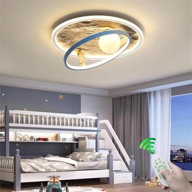 Imagem de Luminária de teto LED para quarto infantil, com intensidade regulável, azul, criativa e elegante, com controle remoto, proteção para os olhos, estilo desenho animado, com cúpula de vidro par