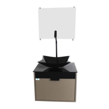 Imagem de Gabinete Armário Banheiro 40cm Cuba Quadrada Preta com Espelho - Cubas