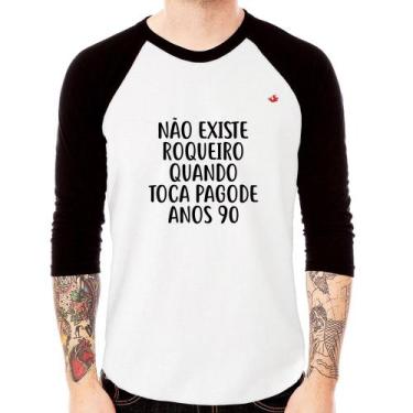 Imagem de Camiseta Raglan Não existe roqueiro quando toca pagode anos 90 Manga 3