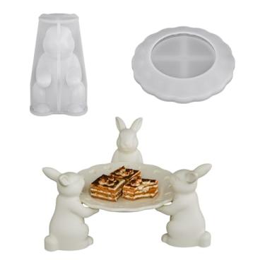 Imagem de Conjunto de moldes de silicone para coelho e bandeja para decoração de escritório de festa de Ação de Graças | Molde de fundição de resina de coelho fofo 3D para Oreos cobertos de chocolate, doces
