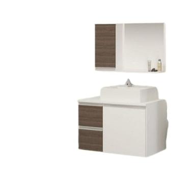 Imagem de Kit Gabinete MDF com Cuba e Espelheira 0,60m Para Banheiro (Branco/rustico)