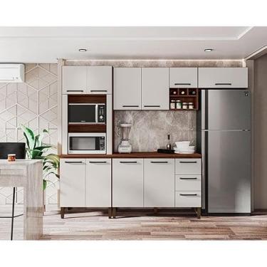 Imagem de Cozinha Modulada Ambiente Ametista Composição 5 Nogueira Off White - Kits Paraná