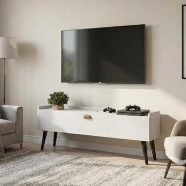 Imagem de Rack Para Sala Tv 90 cm Home Decoração Sala Quarto nicho 1 Porta Pes 27 cm (Branco)