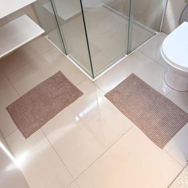 Imagem de Tapete de Banheiro Antiderrapante – Microfibra Macarrão Bolinha, Secagem Rápida e (2 Unidade,Bege)