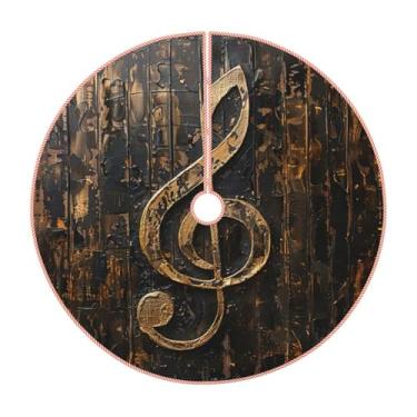 Imagem de Saia de árvore de Natal com estampa de símbolo musical, decorações de Natal rústicas, decoração de festa de inverno e ano novo