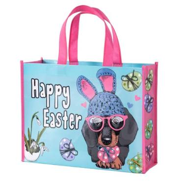 Imagem de WRAPAHOLIC Bolsa grande reutilizável de presente de Páscoa de 33 cm com alças - Sacos de presente de cachorro com orelhas de coelho para Páscoa, chá de bebê, aniversário infantil e primavera