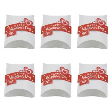 Imagem de 50 peças, caixa de travesseiro vermelha, caixa de presente de papel de 9 x 6 cm para festa de casamento no dia dos namorados
