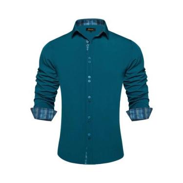 Imagem de Camisa Masculina De Manga Longa Em Poliéster E Algodão Preta Com Estam