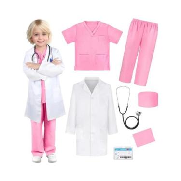 Imagem de Fantasia De Médico E Enfermeiro Para Crianças 7PCS, Uniforme De Jaleco