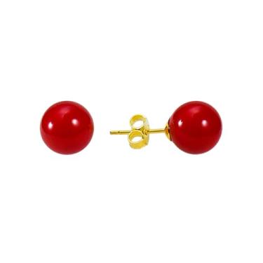 Imagem de Brincos redondos de prata esterlina banhados a ouro 18K de 10 mm de concha branca simulada, pérola de concha, Sem pedra preciosa