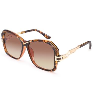 Imagem de Dollger Óculos de sol femininos grandes, proteção UV400, detalhes dourados retrô, óculos de sol de armação grande para mulheres, Chá de casco de tartaruga, M