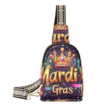 Imagem de CEBUGI Bolsa tiracolo feminina com coroa de carnaval pequena, bolsa tiracolo de couro, bolsa de peito para caminhadas, viagens ao ar livre