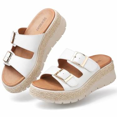 Imagem de BKWHDAY Sandálias femininas plataforma plataforma bico aberto fivela tira no tornozelo 2026, Branco, 37