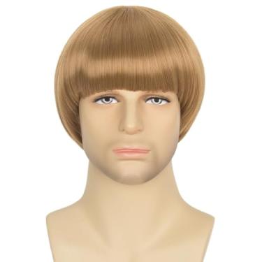 Imagem de Peruca clássica loira curta reta com franja para homens estilo anos 60 cosplay peruca para festa de Halloween