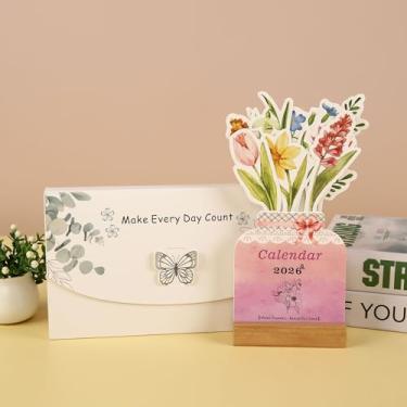 Imagem de Calendário de mesa com flores 2026, mini calendário, mesa em pé, como vaso, planejador mensal para casa, escola, escritório (1 conjunto estilo B)