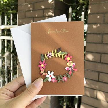 Imagem de Cartão postal 3D de convite de festa de casamento romântico, cartões de mensagem de flores feitos à mão, cartão de agradecimento, faça você mesmo