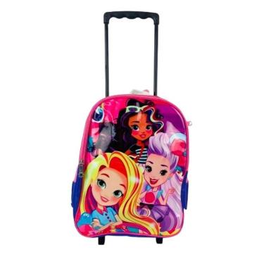 Imagem de Kit Mochila Infantil Com Rodinhas Meninas Princesas Bolsa Escolar Estojo E Lancheira Térmica Rosa Carrinho Impermeavel