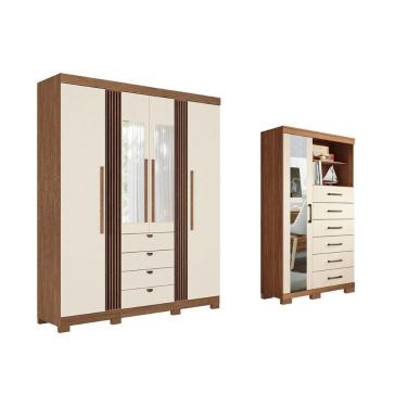 Imagem de Guarda Roupa +cômoda 2 Peças Qc274 Jatoba/areia - Santos Andirá