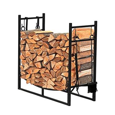 Imagem de U5GAAALPPQ9 Lareira Armazenamento de Madeira Interior Exterior Ferro Forjado Lareira Suporte de Lenha 119 cm de Comprimento Preto Grão de Areia Retângulo Fosco com 4 Ferramentas 2 Ganchos Grandes Rack