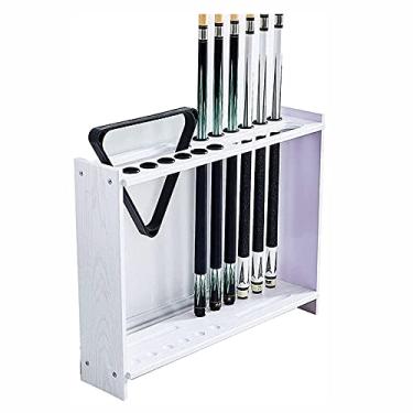 Imagem de U5GAAALPPQ9 Suporte de taco de bilhar autônomo de canto para tacos de bilhar comporta 12 tacos de sinuca para salões de jogos e clubes (branco)