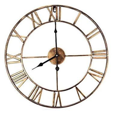 Imagem de U5GAAALPPQ9 Relógios de parede artesanais retro rústico decorativo relógio de parede grande arte numerais romanos relógio para casa escritório sala de estar quarto decoração 58 cm (cobre 47 cm)