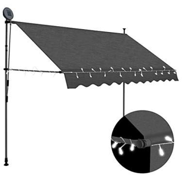 Imagem de Toldo de sol para pátio, toldo de convés, pano de sombra de bloqueio UV, para quintal de gramado, jardim, toldo retrátil manual com LED 249,9 cm creme (antracite 118,1 x 118,1 cm (largura x altura))